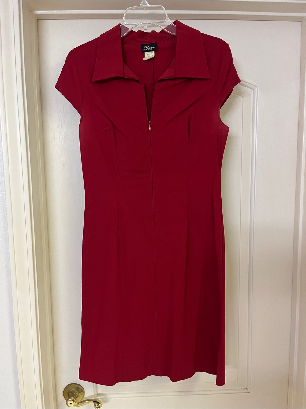 Crimson Collared Cap-Sleeve Sheath Dress
